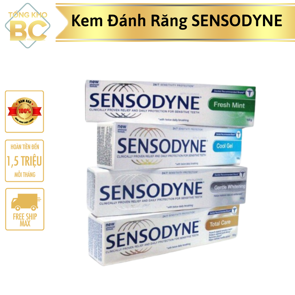 Combo 3 Tuýp Kem Đánh Răng Sensodyne Tặng 2 Bàn Chải Than Hoạt Tính Bosi, Kem Đánh Răng Sensodyne Tặng Bàn Chải