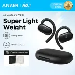 Soundcore V20i by Anker Open-Ear Headphones, Adjustable Ear Hooks, Ultra-Comfort, Snug Fit, Punchy Bass, Clear Calls, IP55, LED Lights, 36H Playtime, Bluetooth 5.4 Earbuds, Multipoint Connection