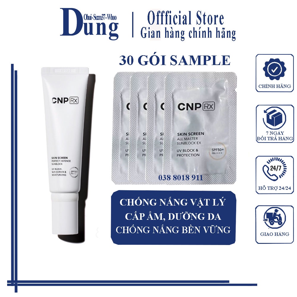 Combo 30 gói sample kem chống nắng vật lý cnp rx skin screen all master sunblock ex uv block & protection spf50+ pa+++