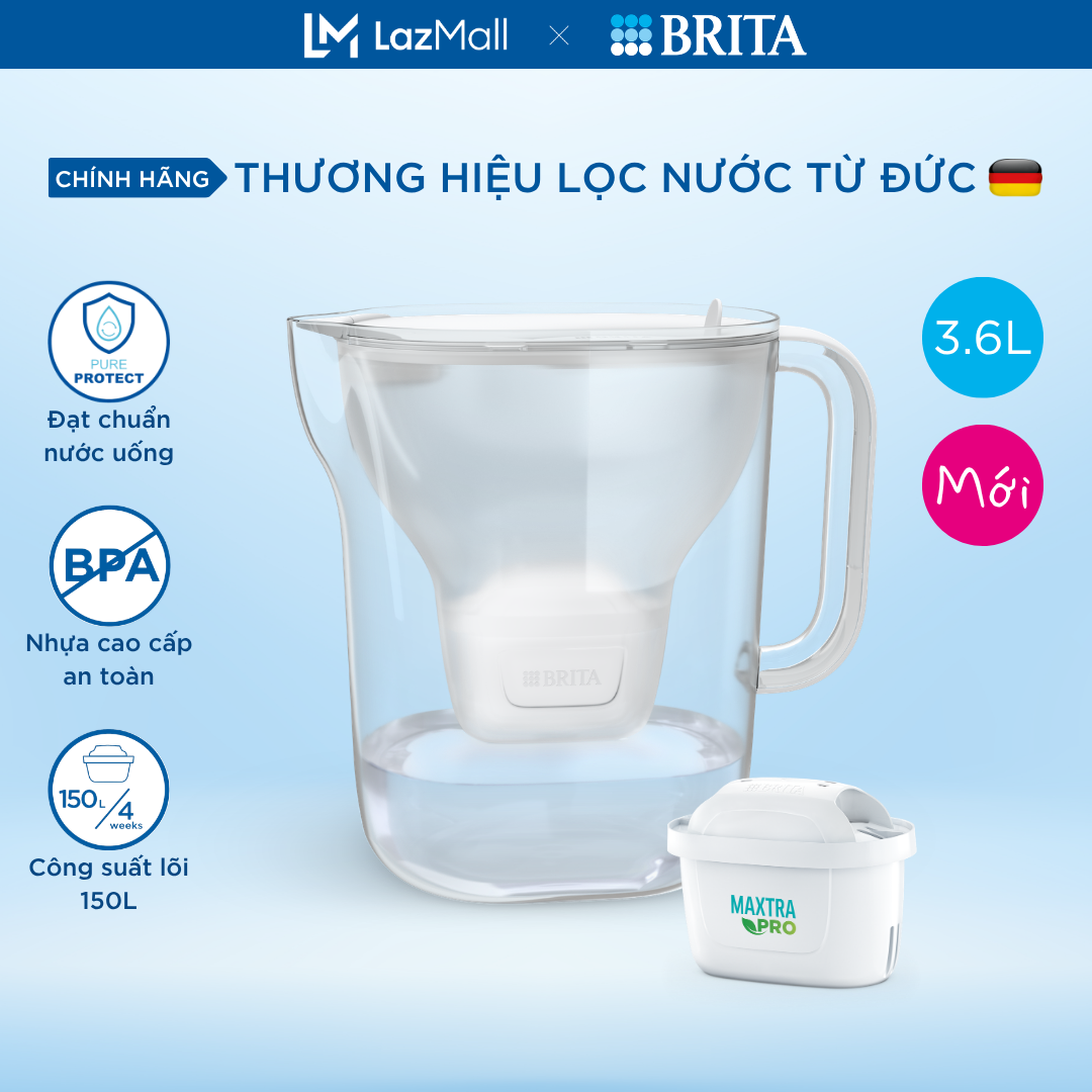 Bình lọc nước BRITA Style Essential XL 3.6L (có sẵn 1 lõi lọc Maxtra Pro 150L)