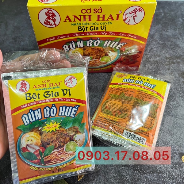 Bột gia vị BÚN BÒ HUẾ Anh Hai (Gói 10gr/Hộp 50 gói/gói 500gr)[CHAY/MẶN]