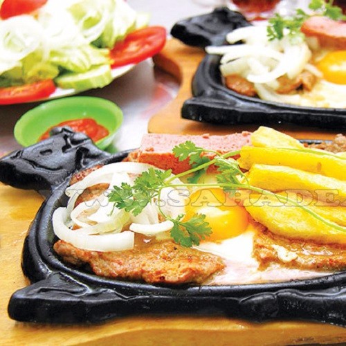 COMBO 2 CHẢO GANG LÀM BÒ BÍT TẾT + 2 ĐẾ GỖ - SHD2721