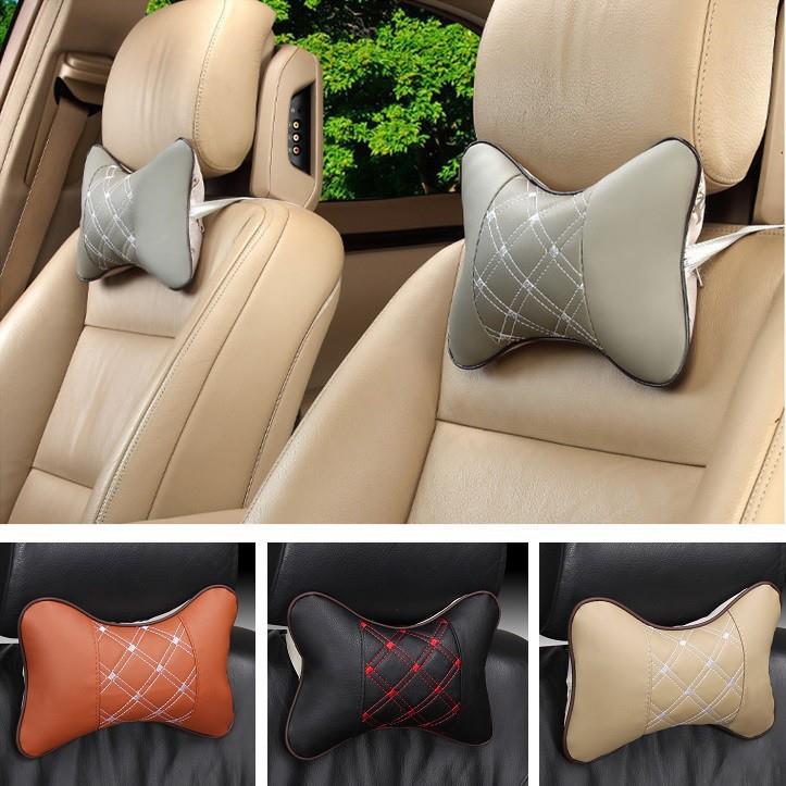 HOT SALE Set 2 gối tựa đầu ô tô bọc da hình xương cá họa tiết chỉ thêu caro