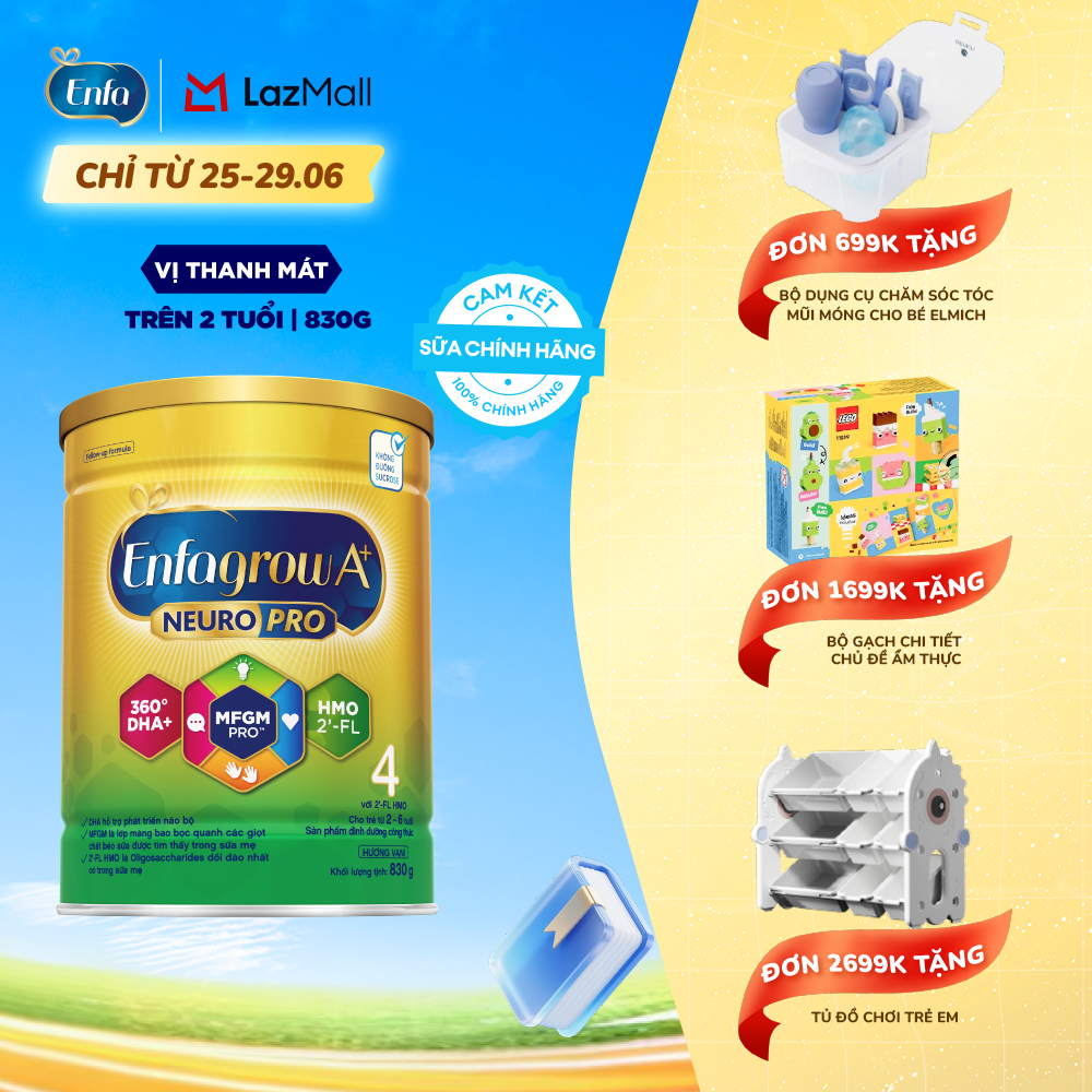 [CHỈ TỪ 25-29/06 MUA LÀ CÓ QUÀ] Sữa Bột Enfagrow A+ Neuropro 4 830g với DHA giúp phát triển não bộ cho Trẻ Từ 2 – 6 Tuổi