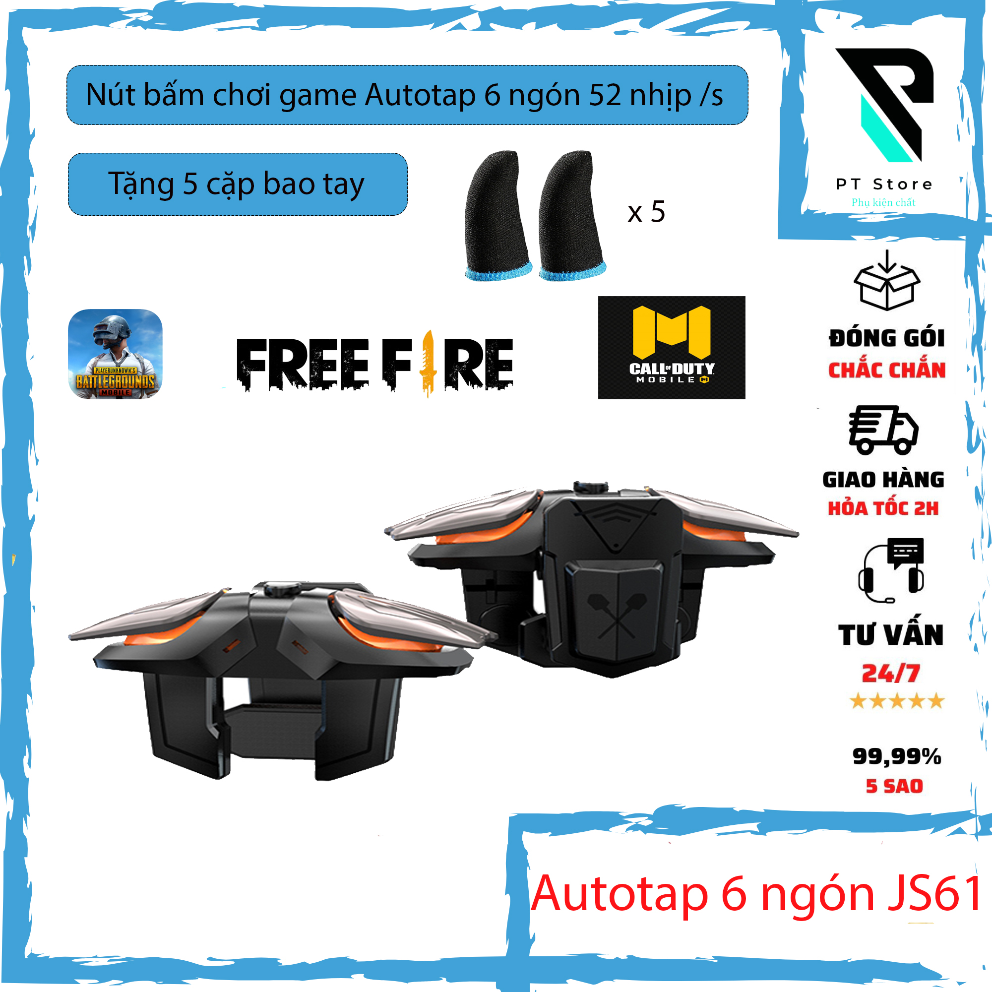 Auto tap 6 ngón js61 | nút chơi game auto tap 6 ngón dành cho game fps freefire, pubg, cod