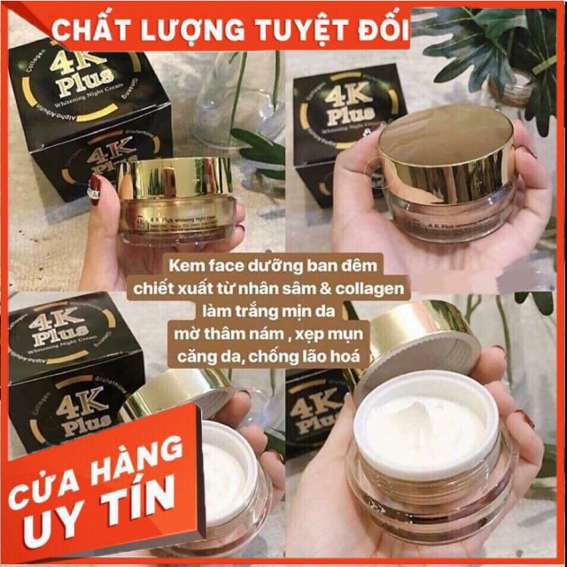 Kem 4K Plus Thái Lan Chính Hãng 100% Dưỡng Trắng Da Căng Bóng Ban Đêm 20gr