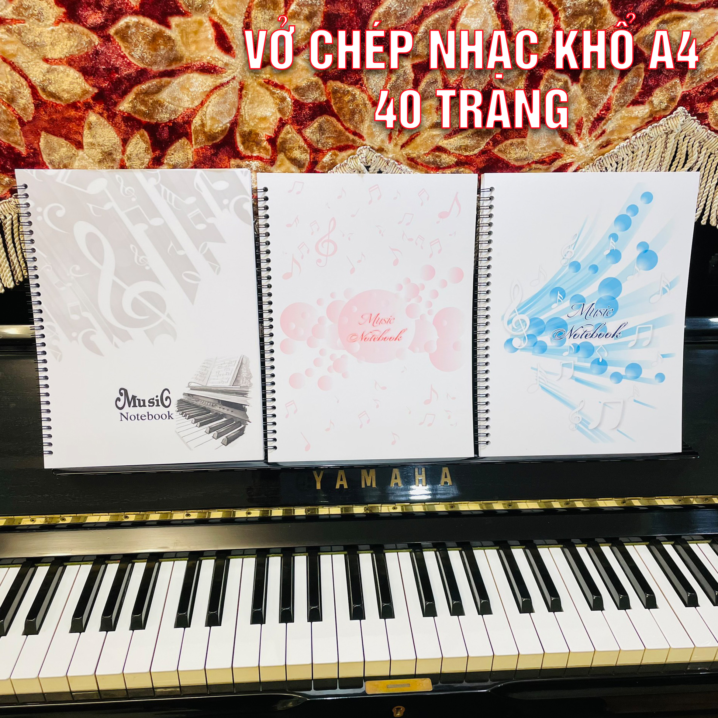 Vở chép nhạc, khổ a4, 40 trang và 80 trang, gáy lò xo, có lịch.
