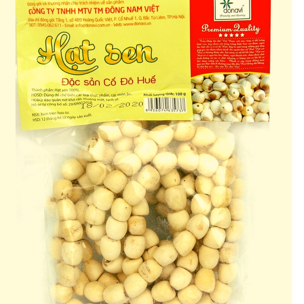 Hạt sen Huế 100g của Donavi rất bùi, bở, thơm, ngọt hàng chuẩn gốc