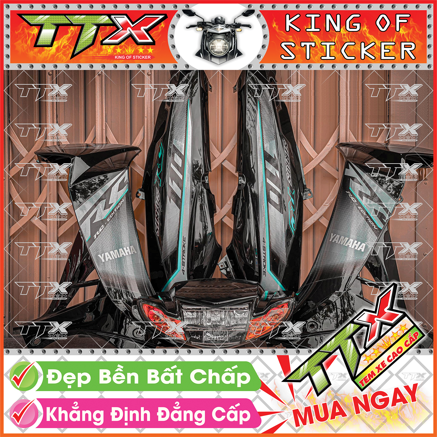 Tem Xe Sirius RC 110 Xám Đen Xanh - Tem Sirius Chỉ Xanh Lục Nền Đen Siêu Đẹp - Mẫu Team Sirius Xám Đen Xanh