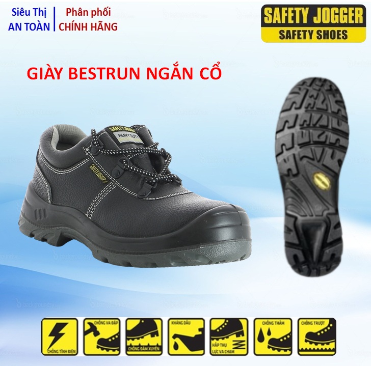 Giày bảo hộ lao động nam, giày bảo hộ lao động Safety Jogger BESTRUN cổ ngắn mũi thép, đế thép chống đinh chống dầu