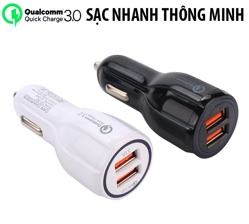 Đầu sạc nhanh trên xe ô tô 2 cổng usb qc 3.0