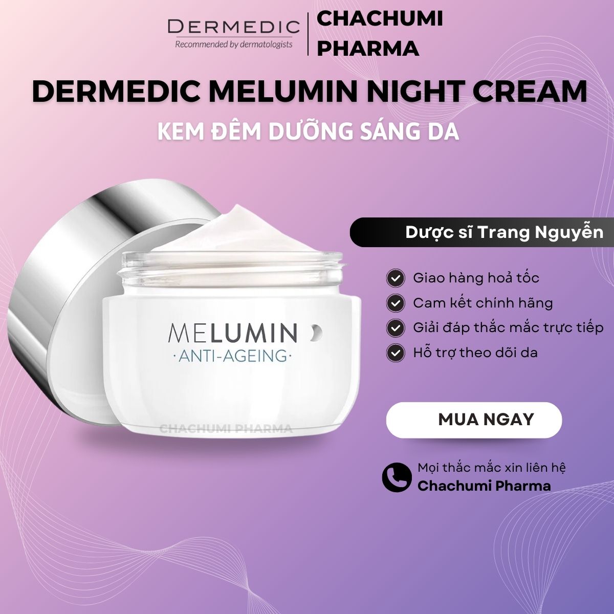 [TPHCM] Kem Ngày - Đêm Dermedic Melumin Dưỡng Trắng, Cải Thiện Sạm Nám, Da Không Đều Màu 55g