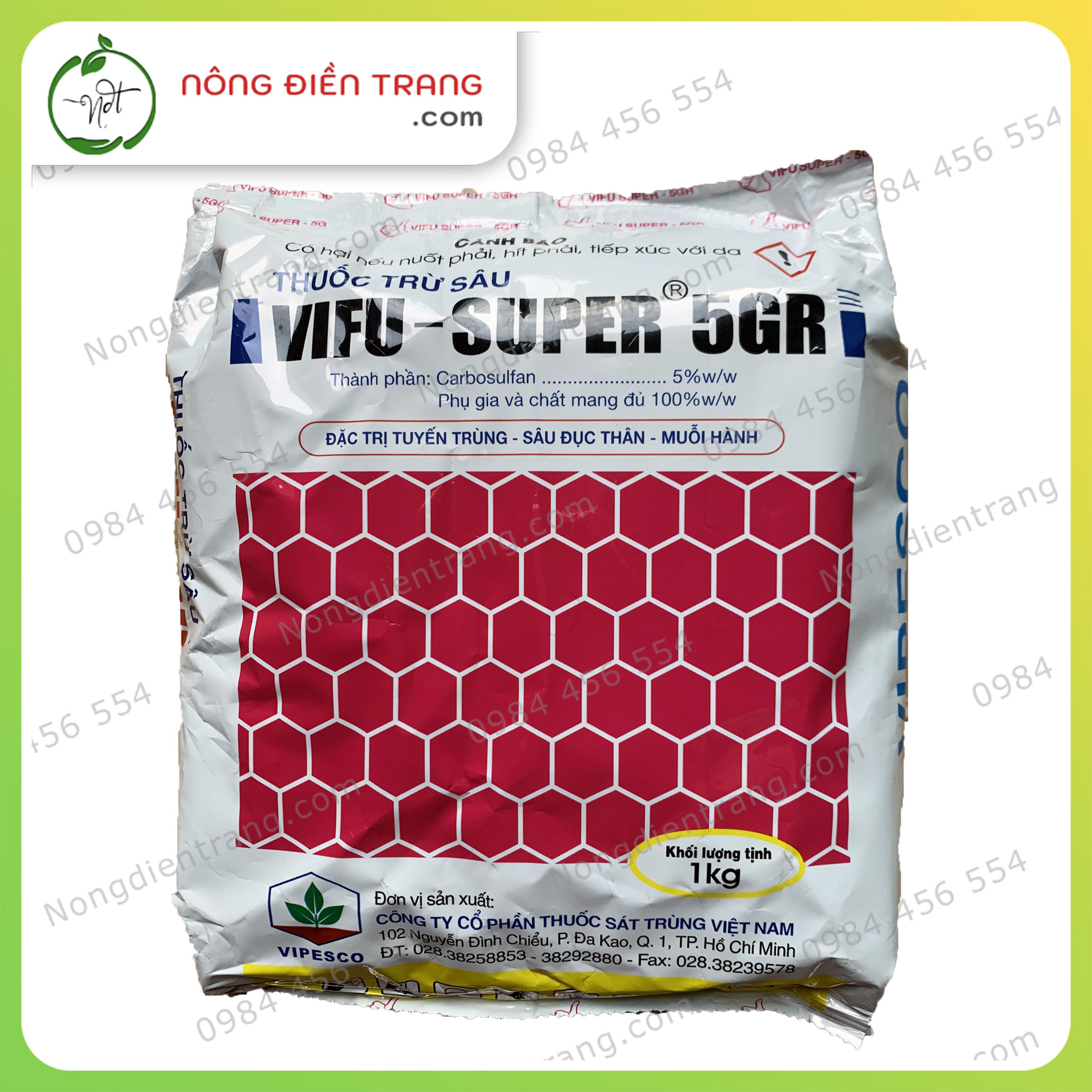 T.huốc trừ sâu VIFU-SUPER 5GR đặc t.rị tuyến trùng, sâu đục thân, muỗi hành - Gói 1kg - Vifu super S Garden