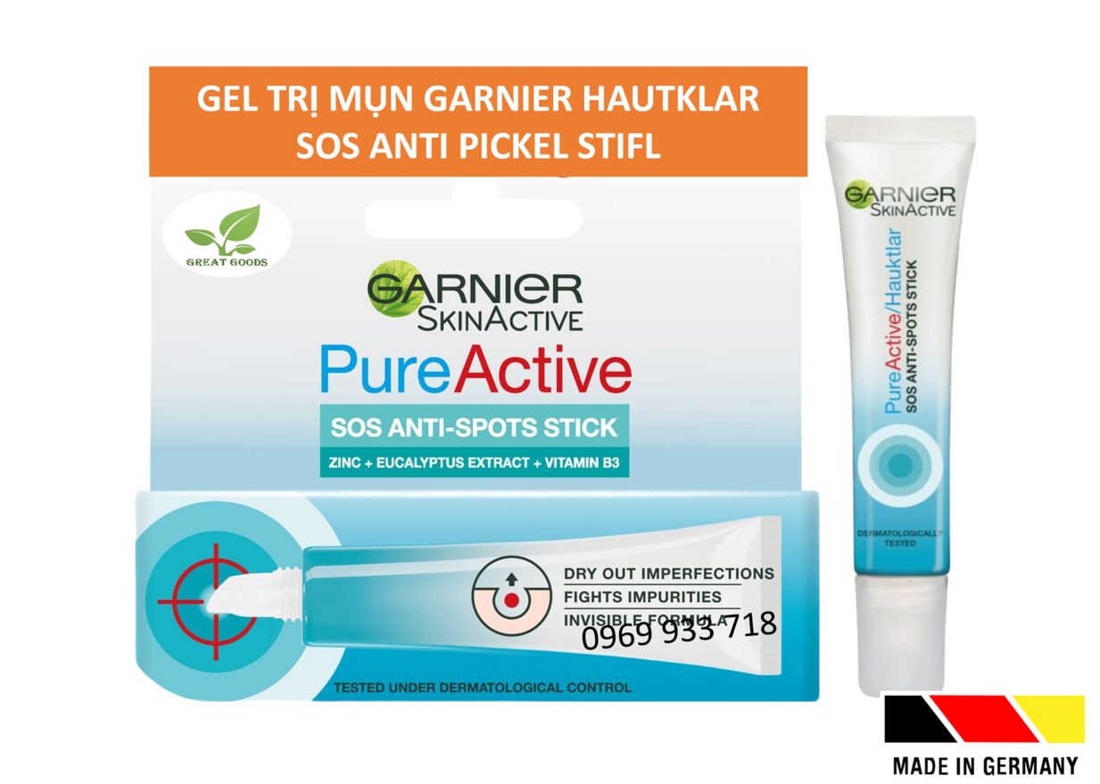 Bút chấm mụn siêu tốc, điều chỉnh sản xuất bã nhờn 🇩🇪 garnier hautklar sos anti pickel stifl, 10ml