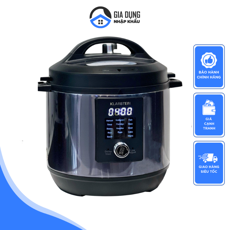 Nồi áp suất đa năng klarstein, nồi hầm xương, cháo, nồi nấu chậm, 15 chương trình, công suất 1000w, dung tích 4.8l, hẹn giờ nấu, nhập đức, bh 12 tháng