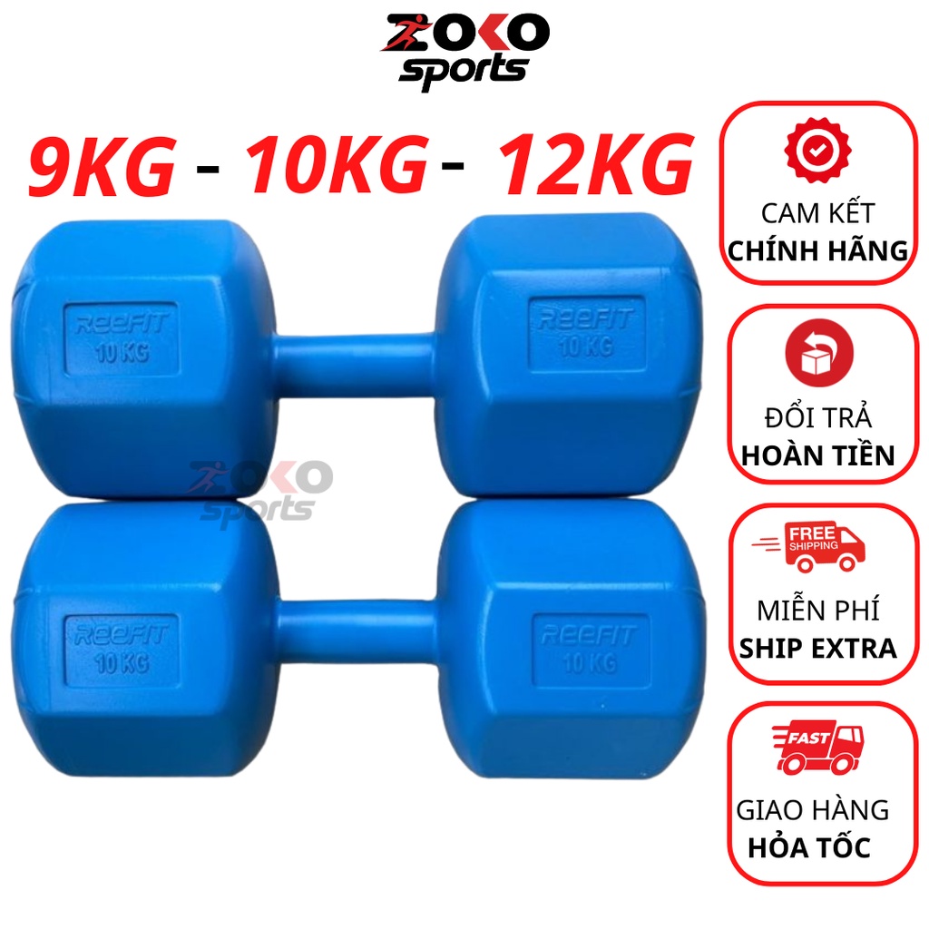 Tạ tay nhựa bát giác 9kg 10kg 12kg loại 1 siêu bền lõi sắt chống gãy