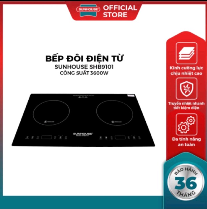 Bếp đôi điện từ Sunhouse SHB9101 -Bảo hành chính hãng 3 năm tại nhà