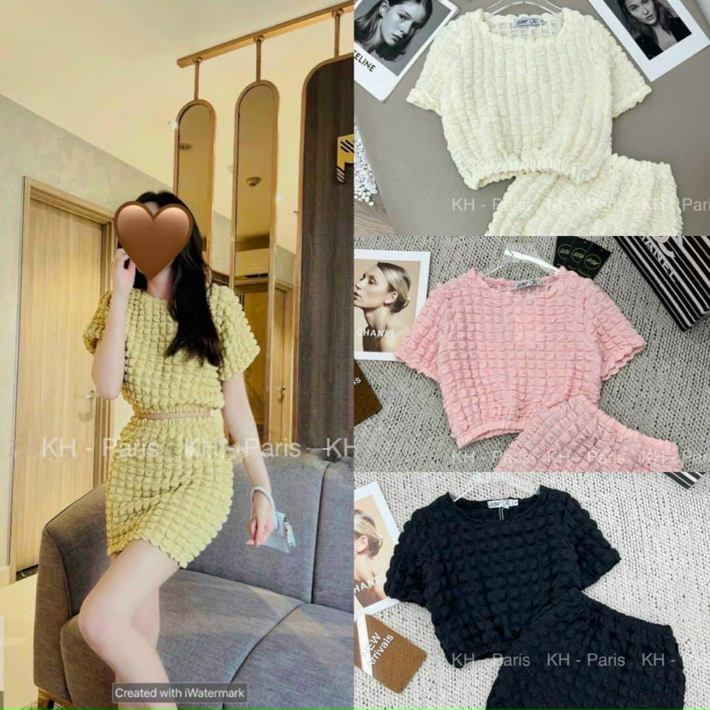 Set váy xốp bông cổ tròn chân váy ôm tạo dáng body cực xinh