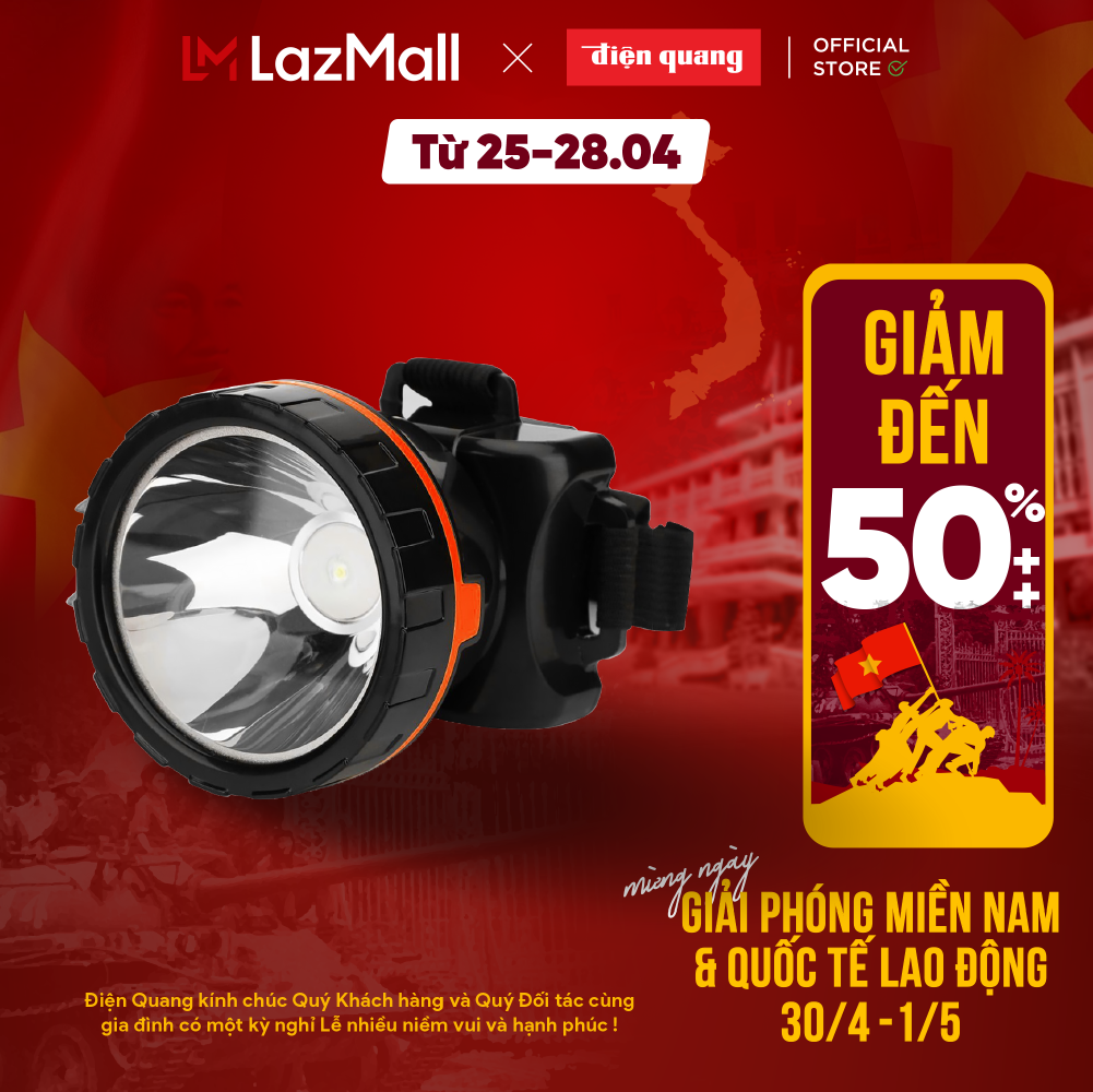 Đèn Pin Đội Đầu Điện Quang ĐQ PFL13 R BLO (Pin Sạc, Đen - Cam, 1W)