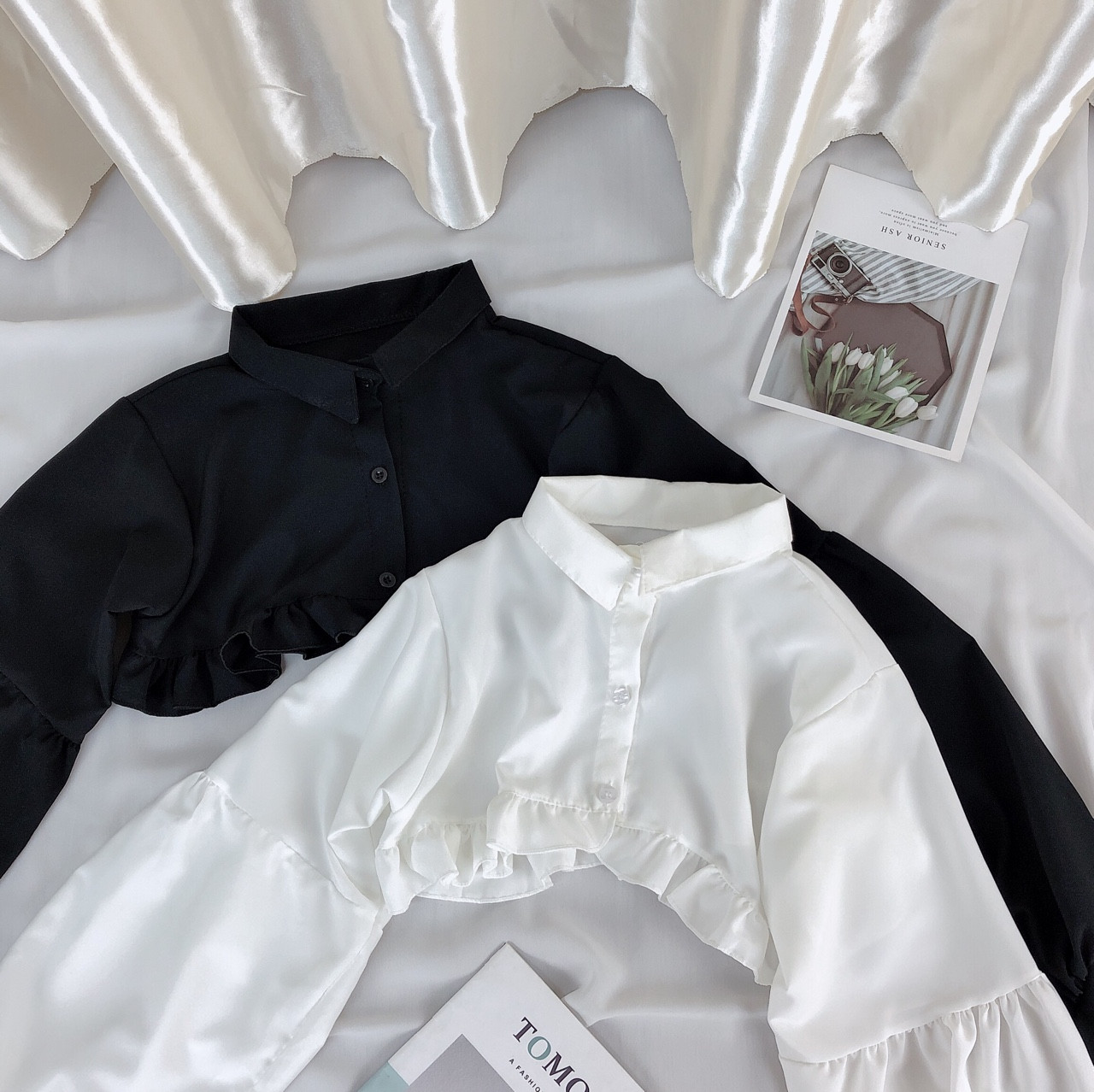 Áo Sơ MI Croptop Phối Bèo,Sơ Mi Croptop,LY STORE