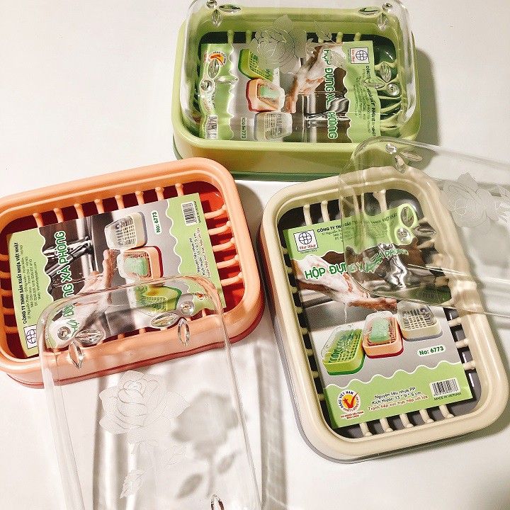 Hộp đựng xà phòng, Hộp đựng xà bông, Khay đựng xà phòng có nắp đậy nhựa trong Việt Nhật