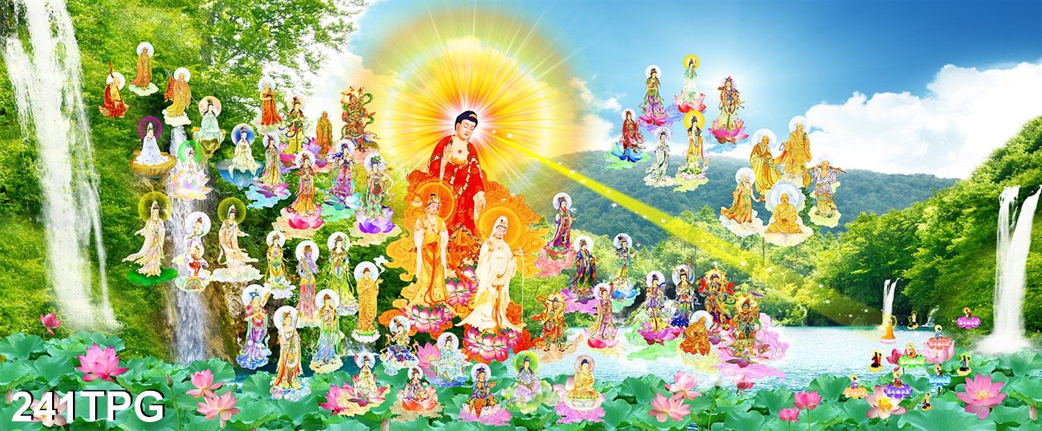 Tranh dán tường phật tây phương tiếp dẫn - tranh phật giáo