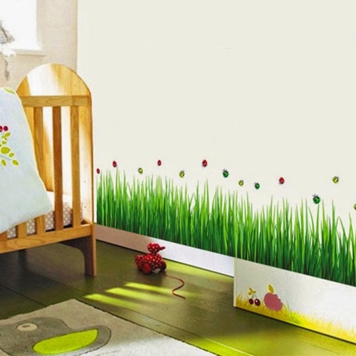 [HCM]Decal dán chân tường Lúa xanh và bọ cánh cứng trang trí nhà cửa sáng tạo AmyShop