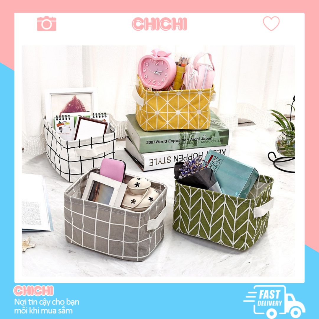 Giỏ đựng đồ đa năng vuông mini vải canvas đựng mỹ phẩm đồ trang điểm cá nhân ChiChi TV01