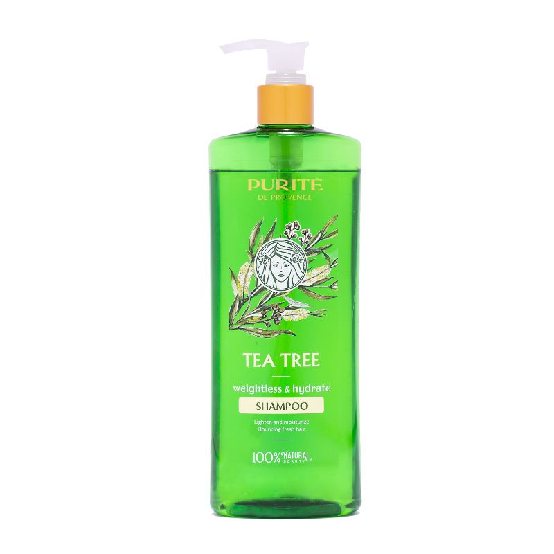 Dầu gội dưỡng chất thiên nhiên Purite De Provence Tea Tree 350ml, thấm nhanh vào chân tóc xoá tan cảm giác bết dính cho bạn mái tóc bồng bềnh