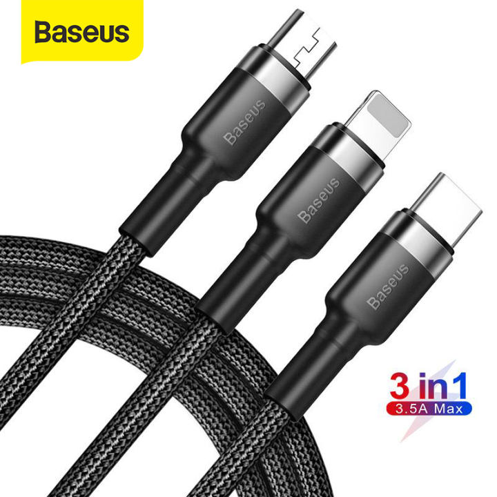 Cáp usb basesus kevlar, 3 trong 1, đầu sạc nhiều cổng usb type c sạc nhanh cho iphone xr x xs max samsung s9 s10 xiaomi cáp micro usb