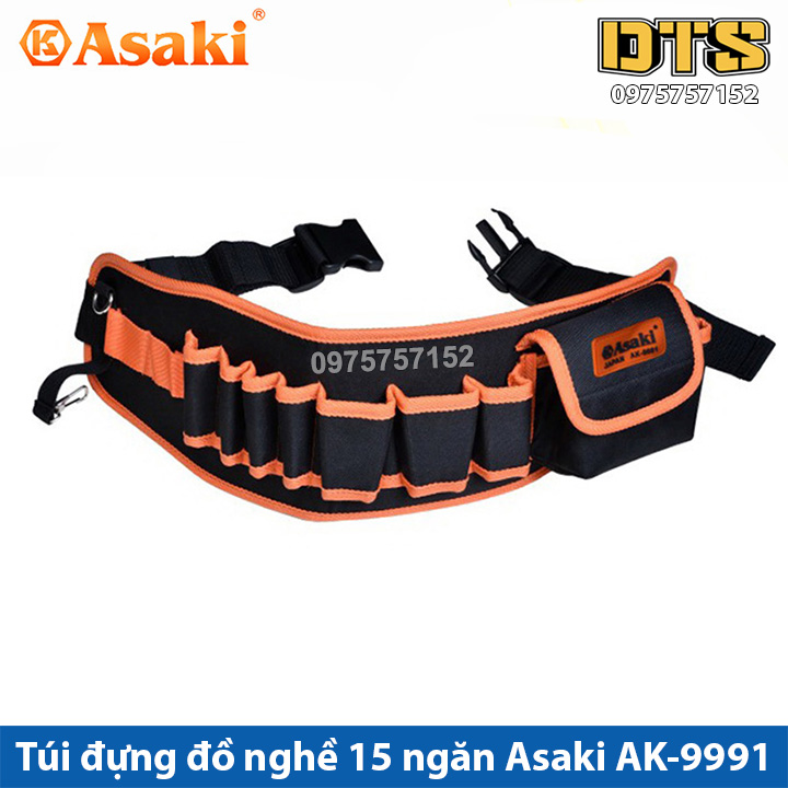 Túi đựng đồ nghề đeo thắt lưng 15 ngăn asaki ak-9991