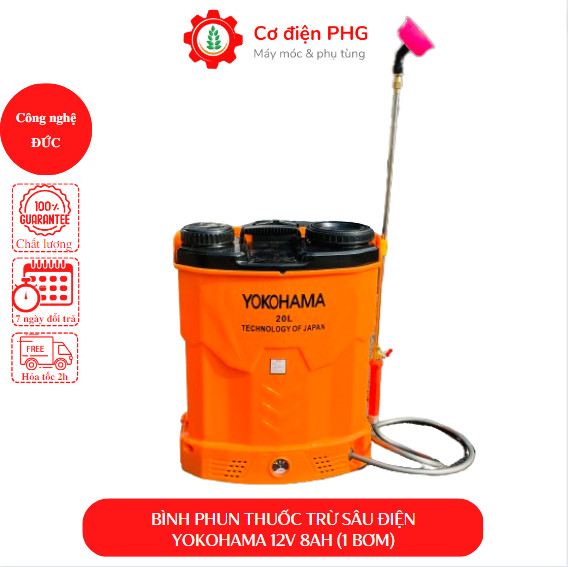 Bình xịt điện, bình phun xịt trừ sâu YOKOHAMA 20 lít 1 bơm áp lực phun mạnh, dùng ắc quy 12V 8AH | Công nghệ Nhật Bản | Bảo hành 06 tháng