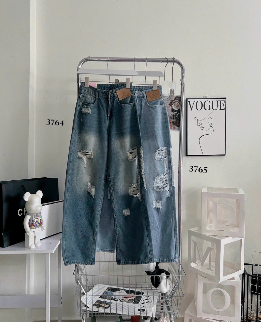 Quần baggy jean nữ ống xuông ráchJT