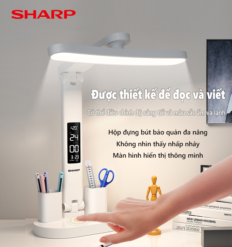 Sharp Đèn Học Để Bàn Kiêm Đèn Học Thông Minh Gấp Gọn Chống Cận 3 Màu Đèn Tiết Kiệm Điện Đèn Bàn Học LEDSạc USB Hẹn Giờ Công Tắc Cảm Ứng Tiện Lợi ánh sáng đồng đều Đọc Sách Làm Việc Bảo Vệ Mắt