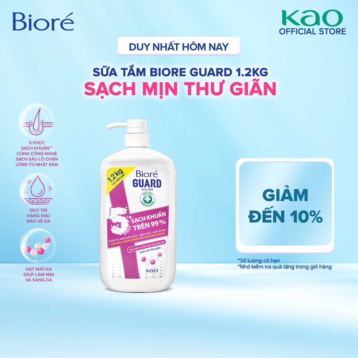 Biore Sữa Tắm Sạch Sâu Kháng Khuẩn - Sạch Mịn Thư Giãn Biore Guard 1.2kg