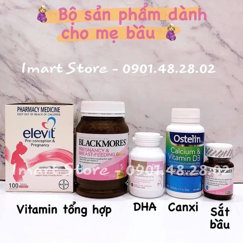 🤰🤰🤰combo trọn bộ dinh dưỡng thai kỳ elevit + bio island dha + ostelin vitamin d & canxi 🤰🤰🤰