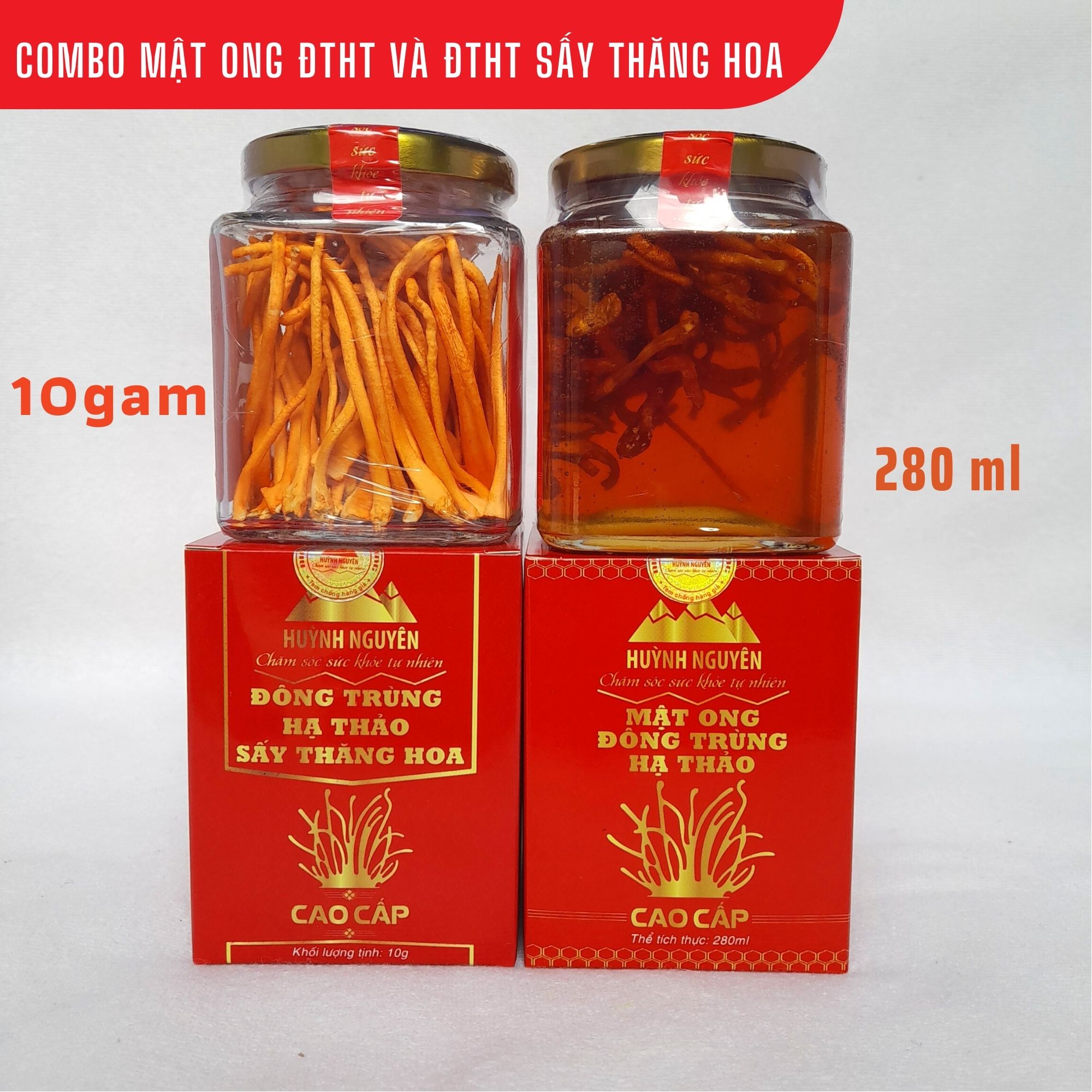 Đông trùng hạ thảo sấy thăng hoa loại cao cấp hộp 10g và Mật ong đông trùng hạ thảo hộp 280ml