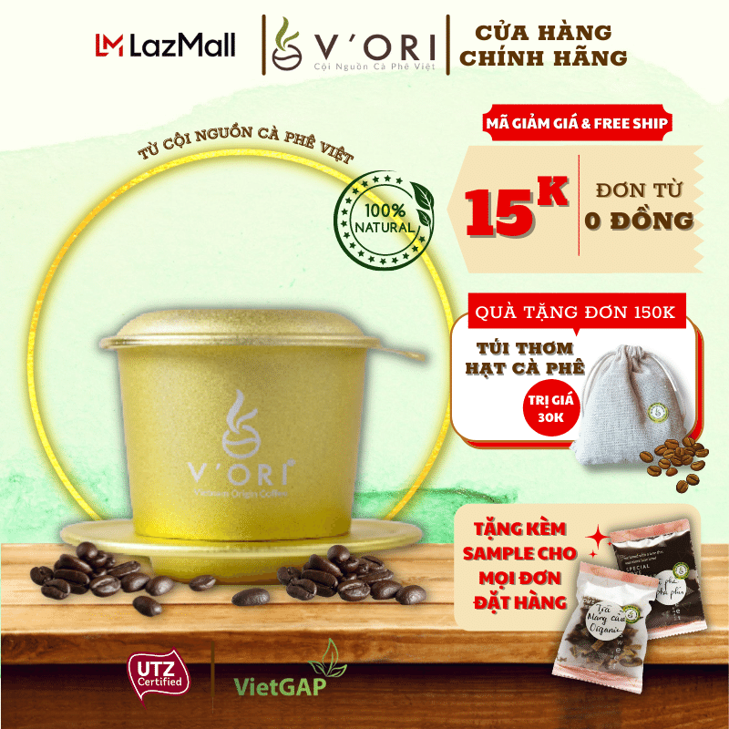 Phin Pha Cà Phê V'Ori Cao Cấp màu vàng giữ nhiệt tốt