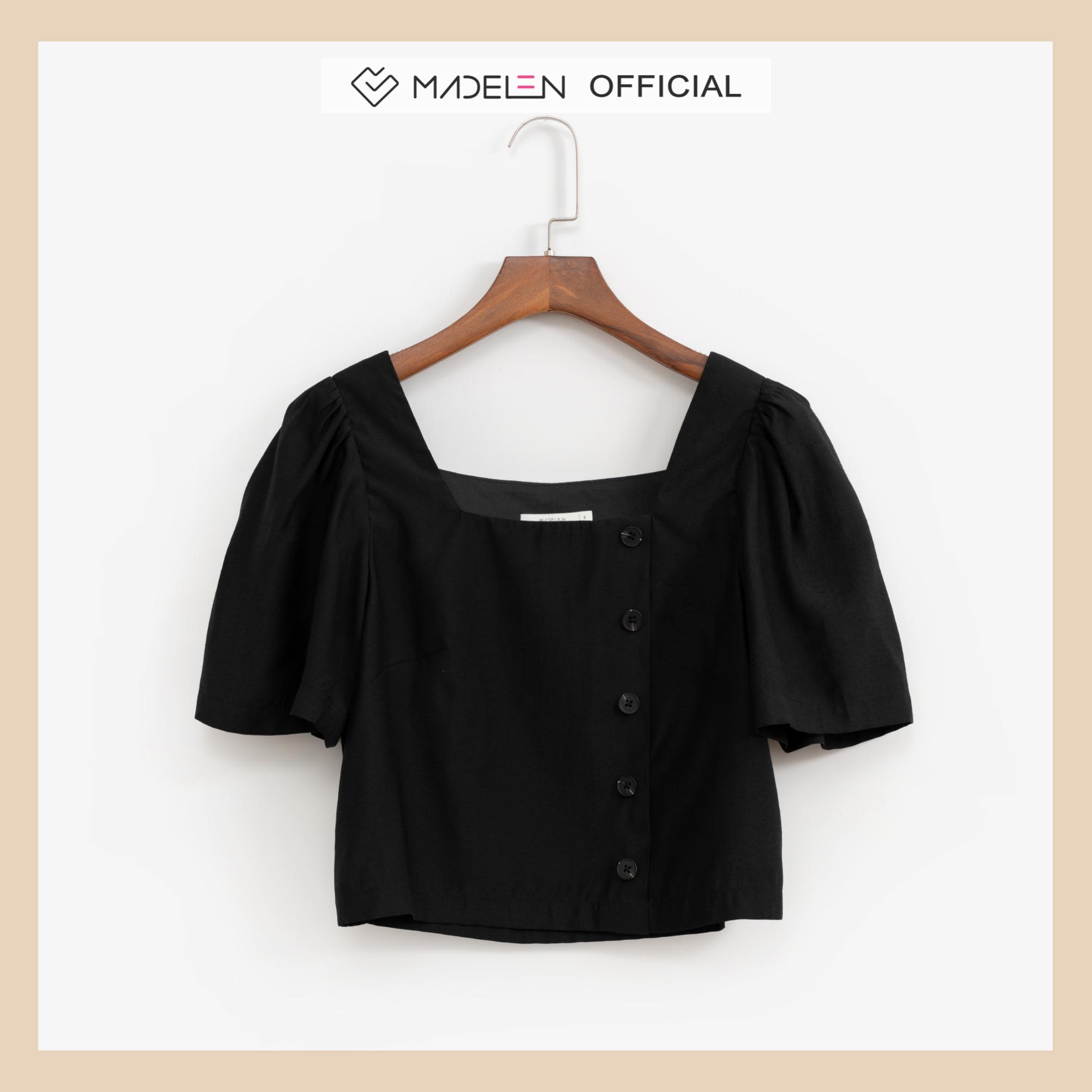 Áo sơ mi croptop MADELEN dáng cổ vuông đen