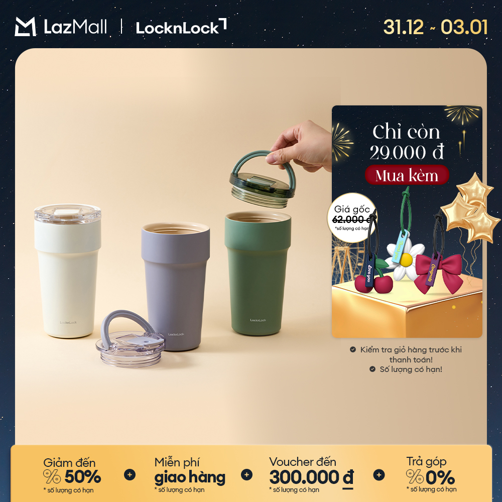  Bình giữ nhiệt LocknLock Metro cafe top handle phủ sứ LHC4416 710ml   LHC4419 900ml có quai xách và ống hút đi kèm 