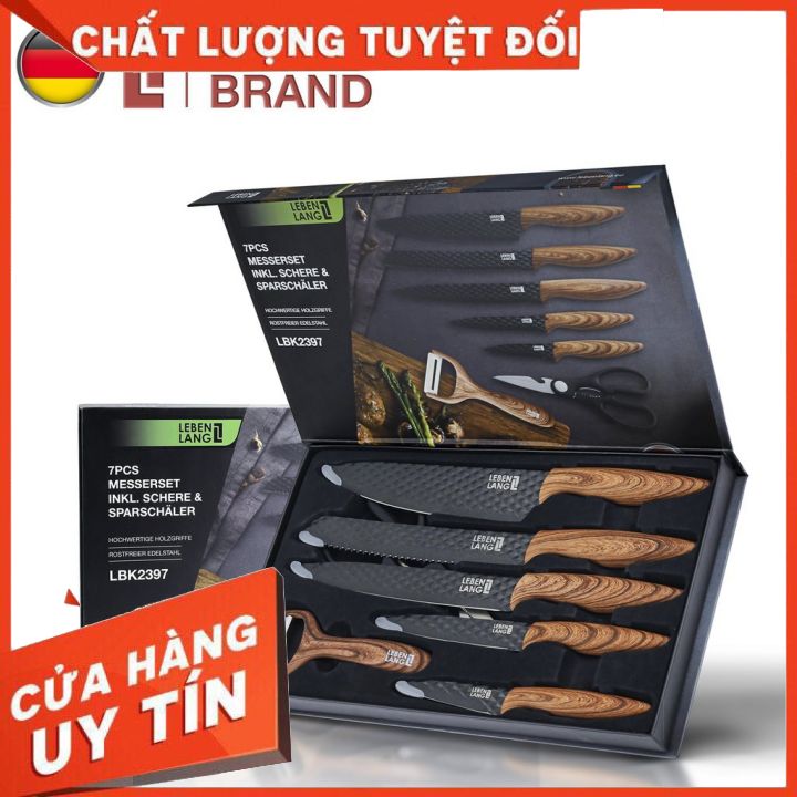 Bộ dao nhà bếp không gỉ 7 món chính hãng LebenLang cao cấp chuẩn Đức, chống dính 2 mặt, có hiệu quả kháng khuẩn cao, dễ dàng vệ sinh, tặng kèm nạo gọt, Bảo hành 1 đổi 1 trong vòng 7 ngày nếu sản phẩm bị lỗi