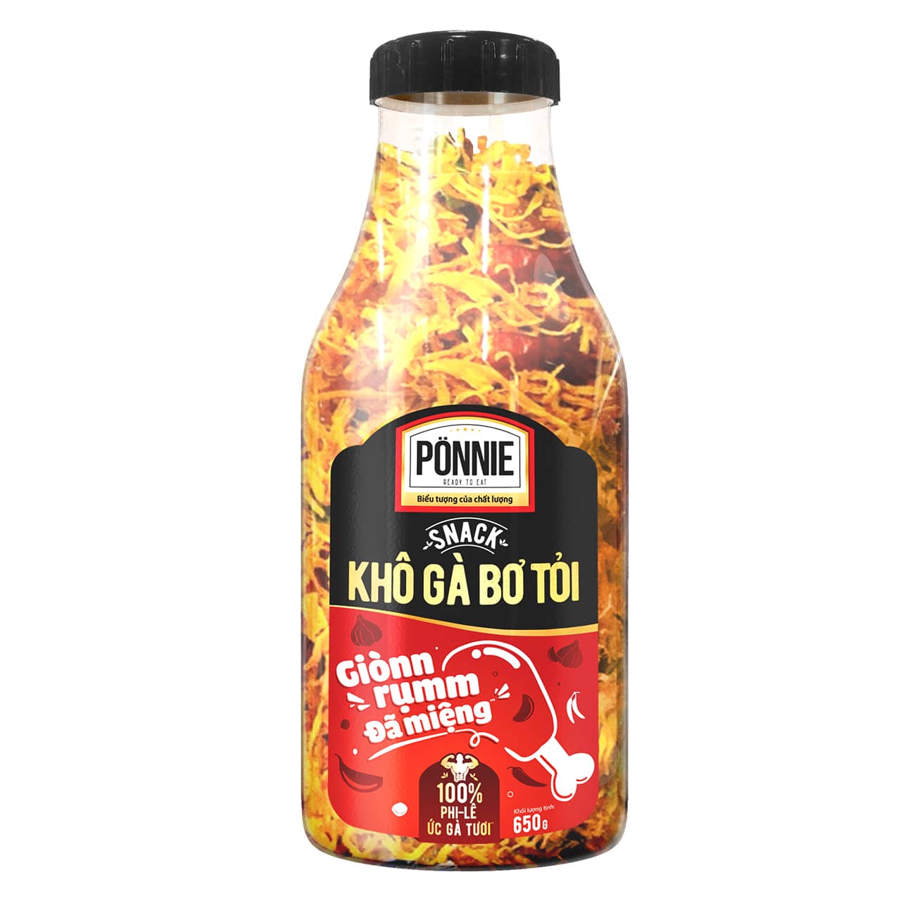 Snack Khô gà Bơ tỏi giòn rụm chai 650g