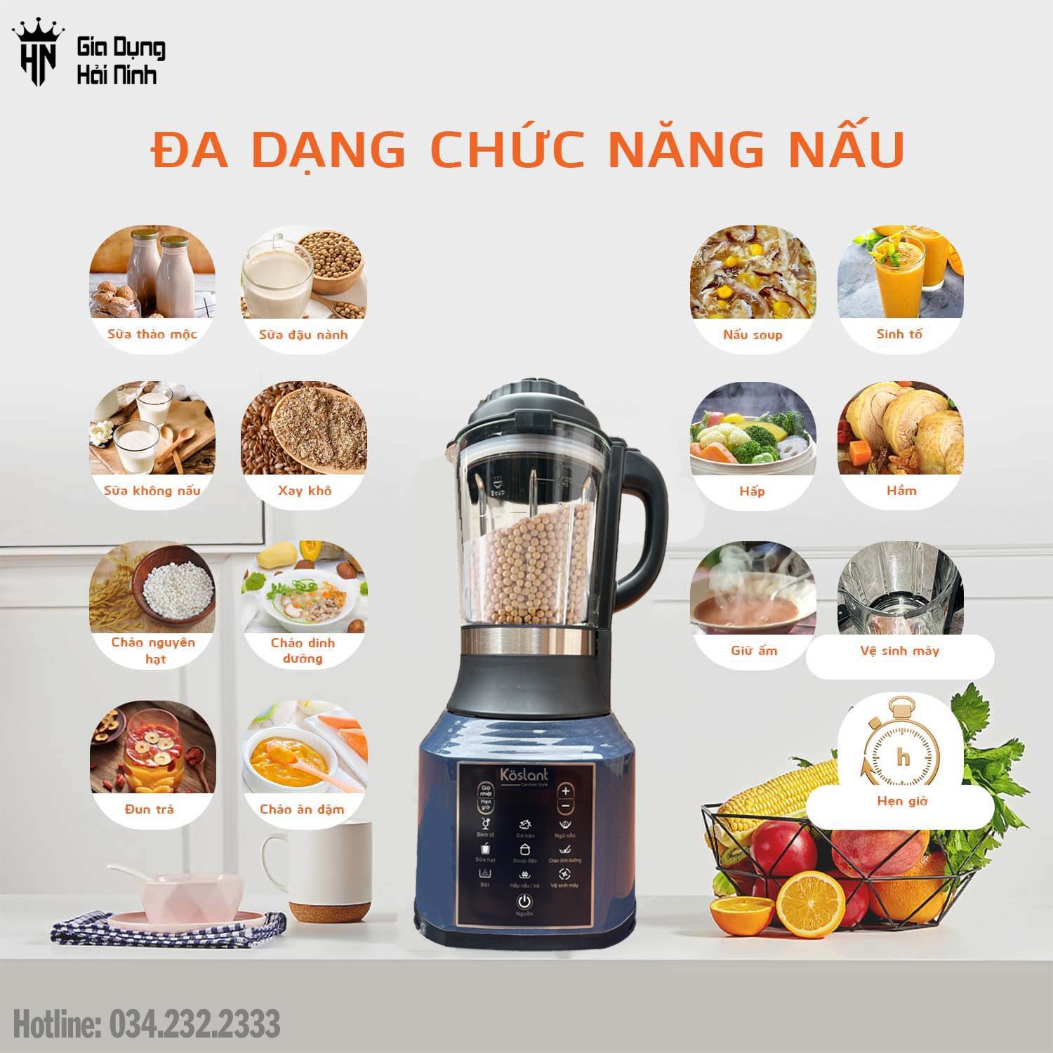 Máy làm sữa hạt koslant - máy nấu sữa hạt - máy xay sinh tố - máy xay đồ khô - máy làm đá bào - bảo hành 12 tháng