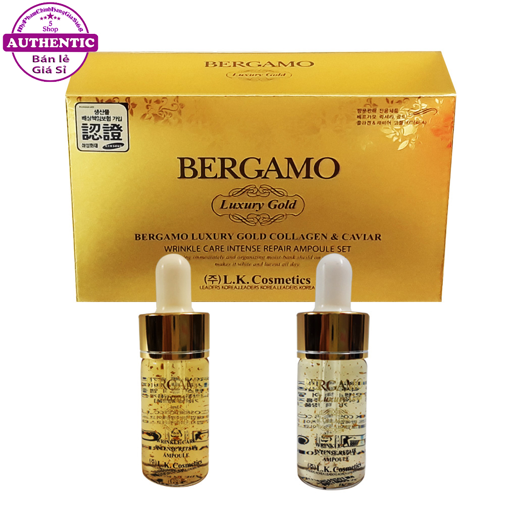 Serum BERGAMO GOLD Vàng Tái Tạo Da Mờ Nếp Nhăn 13ml KOREA - Set 2 Chai Ngày & Đêm (Không Hộp)