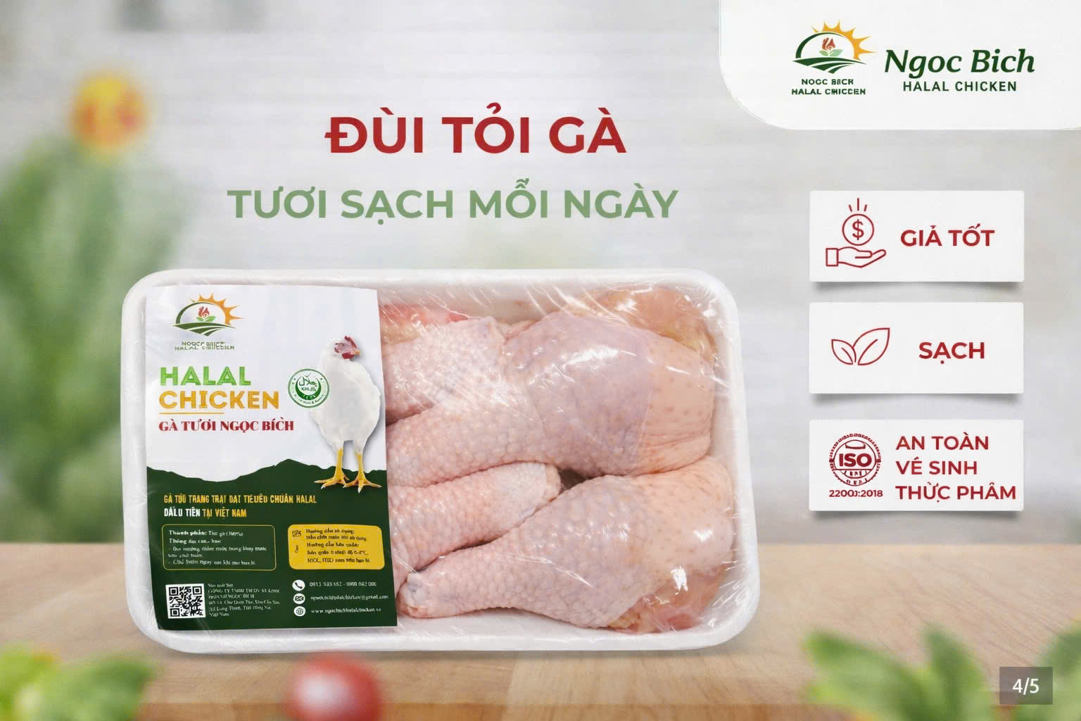 [Giao HCM] Đùi tỏi gà tươi sạch mỗi ngày Ngọc Bích Halal Chicken - Vỉ 500g - Date mới- Thịt gà tươi