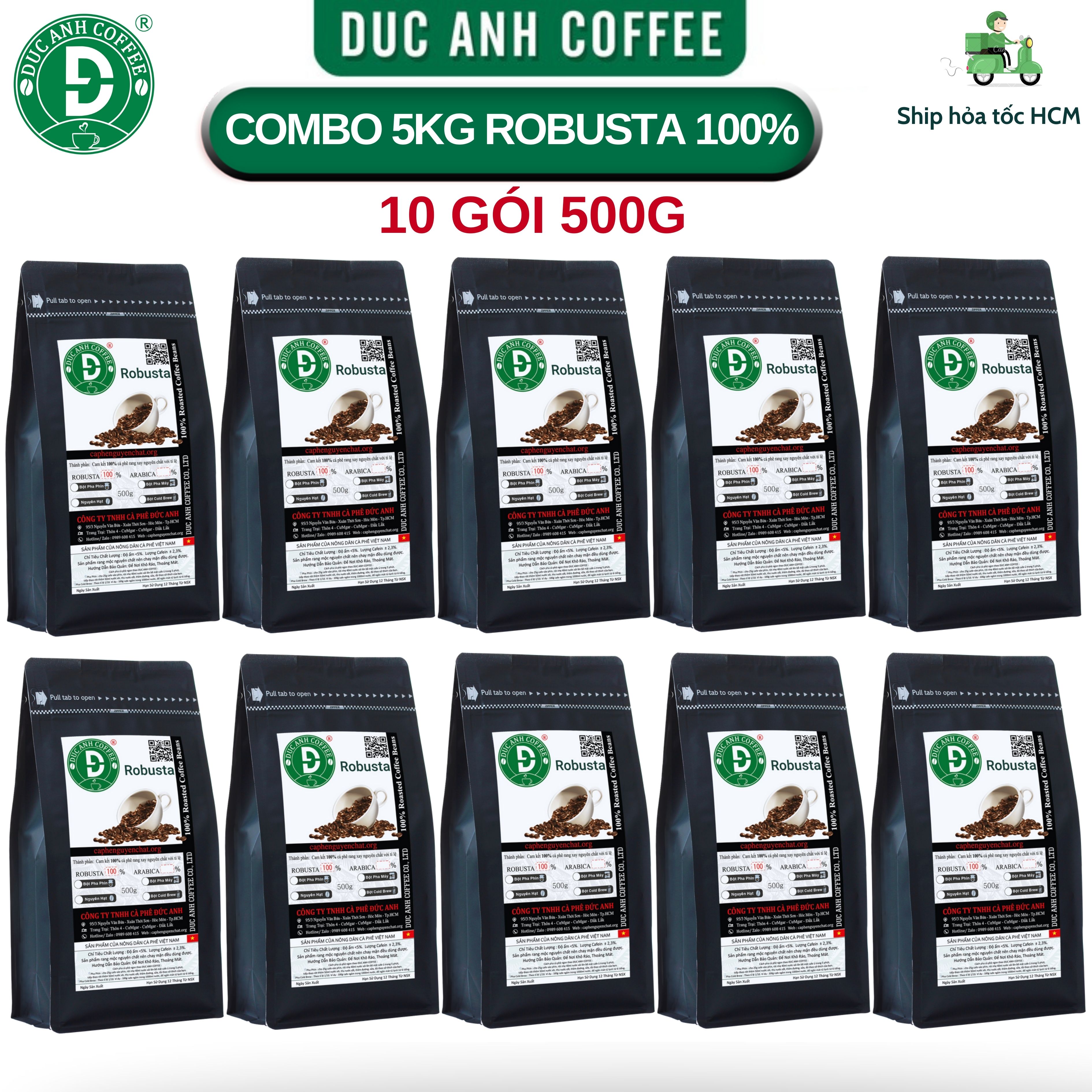 Combo 5kg giá sỉ cho quán cà phê rang mộc DUC ANH COFFEE tùy chọn robusta và arabica - loại cafe được khách hàng ưa chuộng - xay dùng pha phin, cafe pha máy, cafe hạt - cà phê nguyên chất