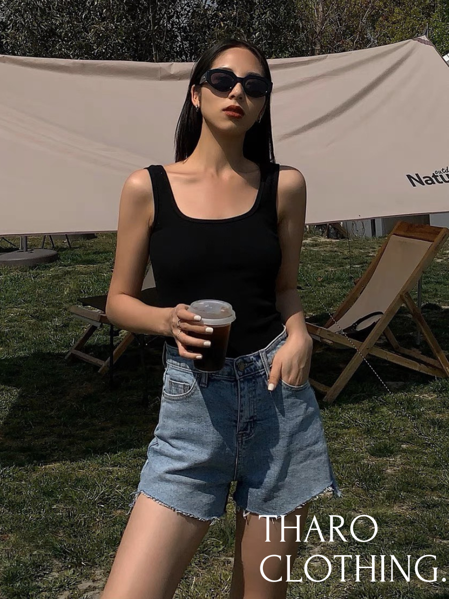 Áo cổ vuông hai dây dáng dài - tharo clothing -