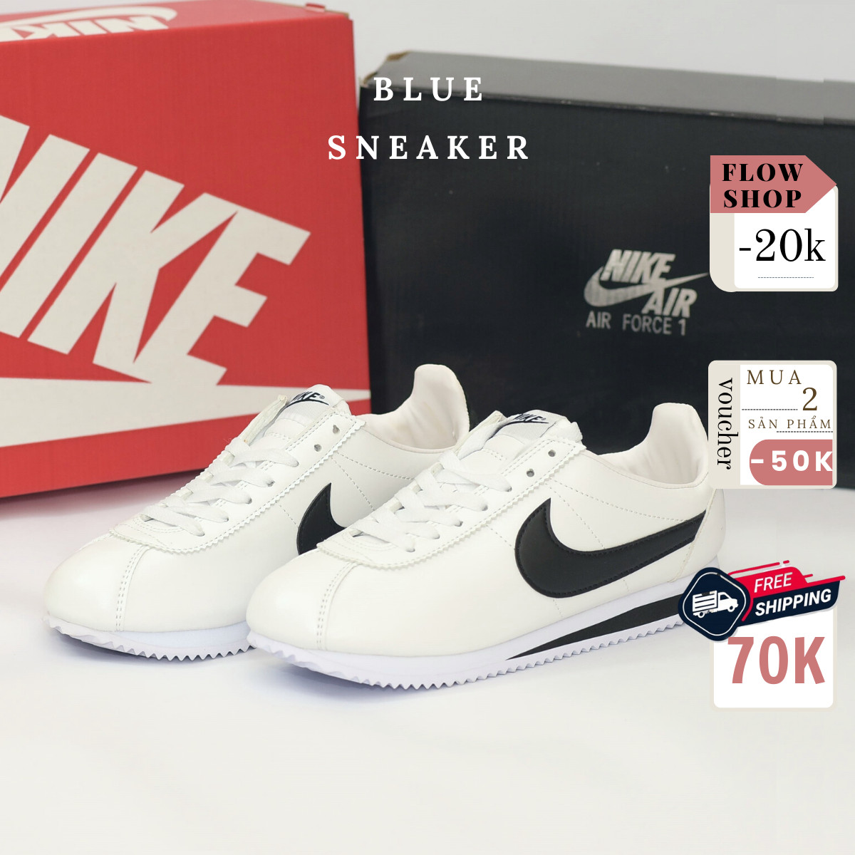 Giày Sneaker Nam Nữ Cortez Trắng Đen
