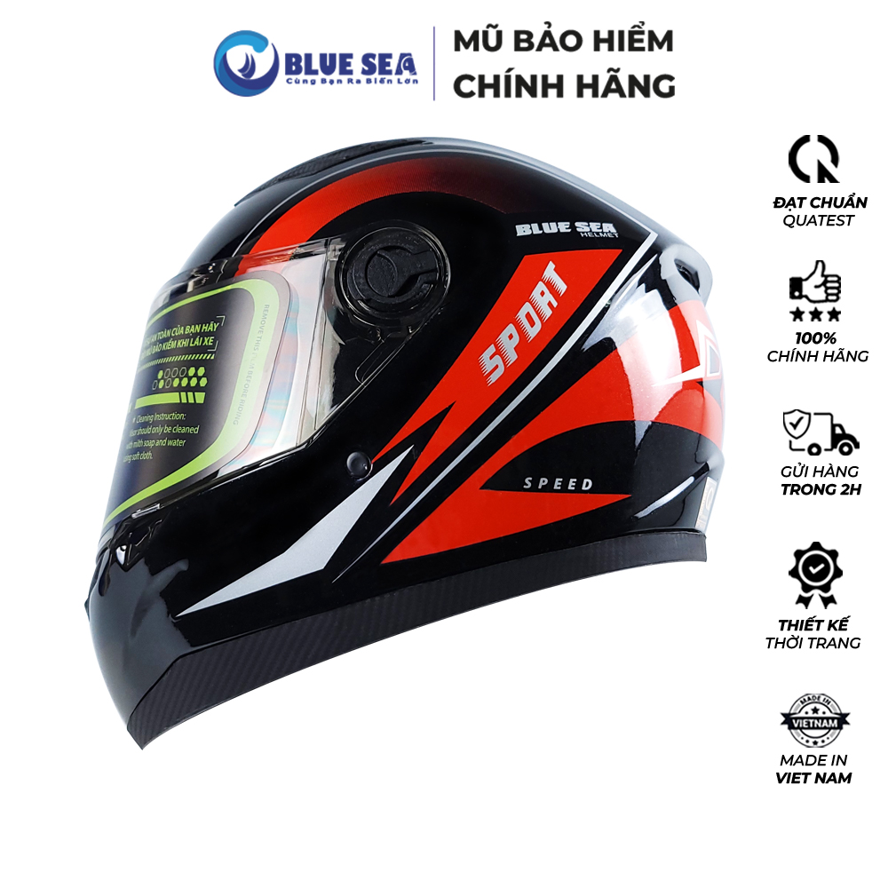Mũ Bảo Hiểm Full Face BLUE SEA - A105 - Sơn Bóng Cao Cấp - Made in Việt Nam - Hàng Chính Hãng