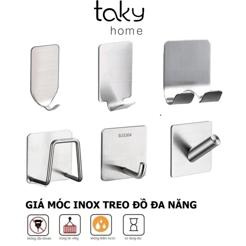 Móc Inox Các Loại, Móc Treo Dán Tường Đa Năng, Móc Dính Tường Treo Đồ Tiện Dụng Dán Khắp Nơi Bạn Muốn Trong Nhà, Dán Tường Với Miếng Dán 3M Chắc Chắn. TakyHome 2000